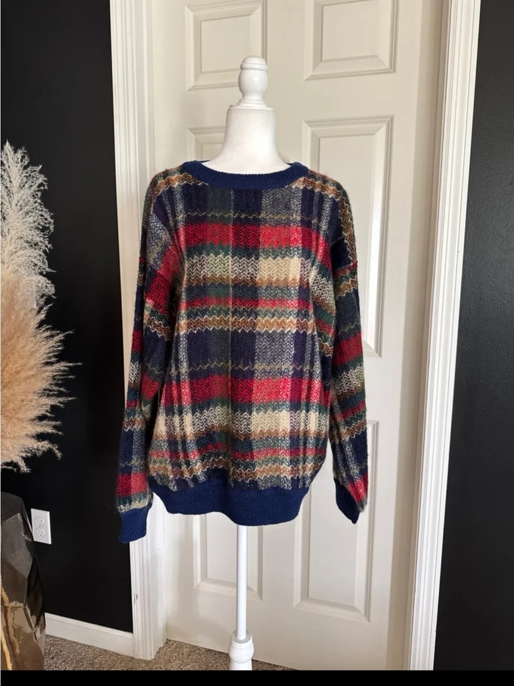 NWT Vintage Croft & Barrow Wool Blend Plaid Grandpa Sweater Size XL